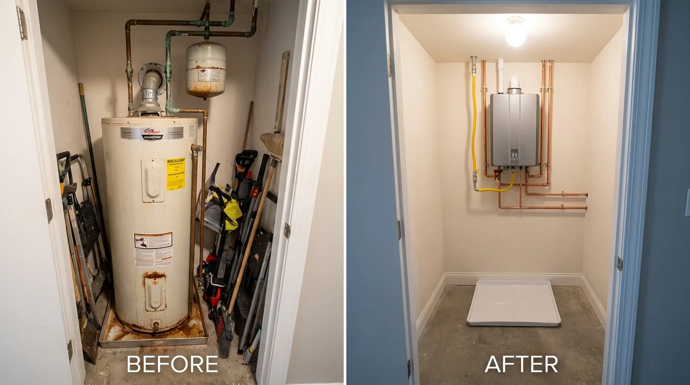 Tank water heater versus wall-mounted tankless unit comparison for Carlton, MN homeowners