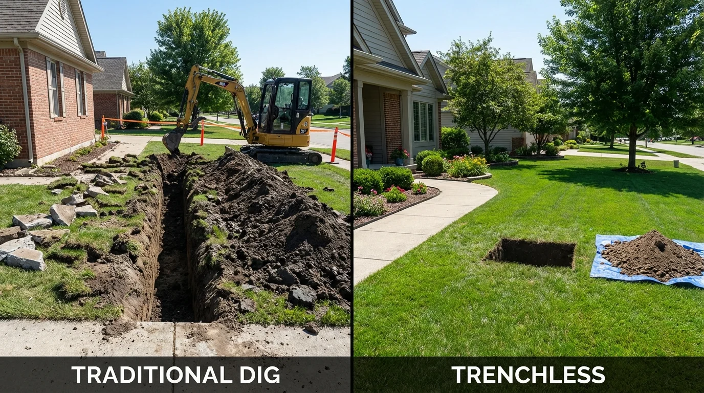 Trenchless sewer repair with minimal yard damage versus traditional excavation in Carlton, MN